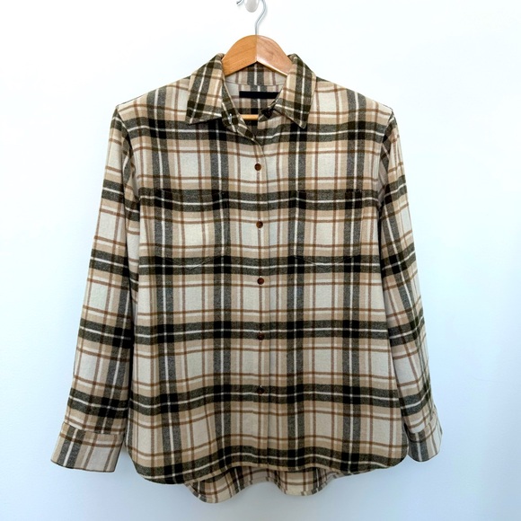 Jenni Kayne O’Keeffe Overshirt Button Up Oatmeal Plaid Shirt Size M - Picture 2 of 6